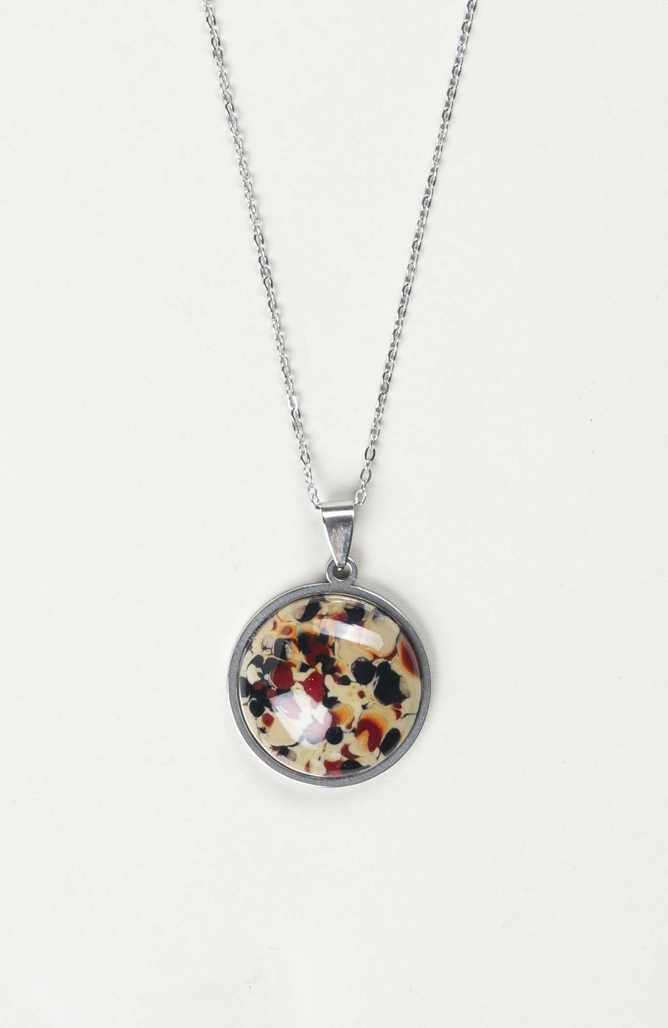 Collier grand cabochon Velours Argenté