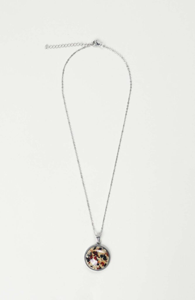Collier grand cabochon Velours Argenté