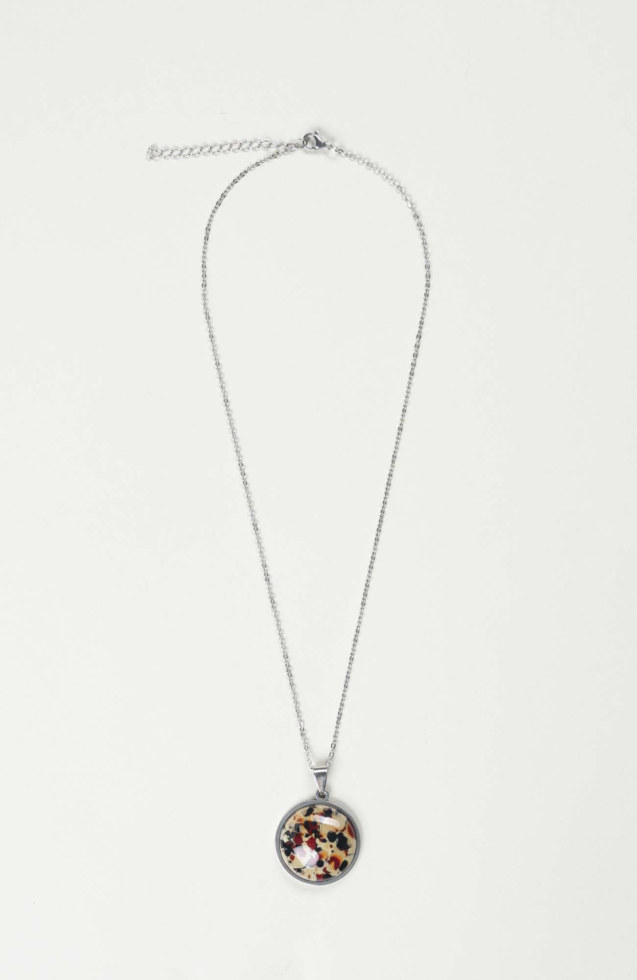 Collier grand cabochon Velours Argenté
